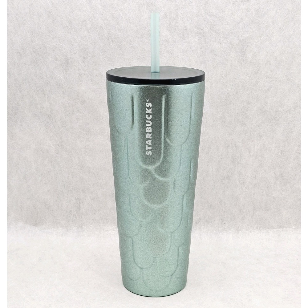 EUC Starbucks 2022 Stainless Steel Mermaid Scales Metallic Green Tumbler 24 Oz